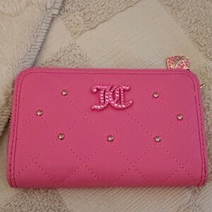 Juicy Couture Hot Pink Quilted Wallet with Rhinestones